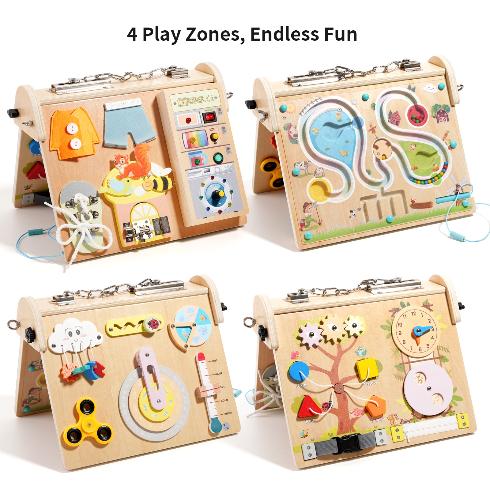 Wooden 4-in-1 Busy Board with  – Board Game For Kids Bewertung und Preis